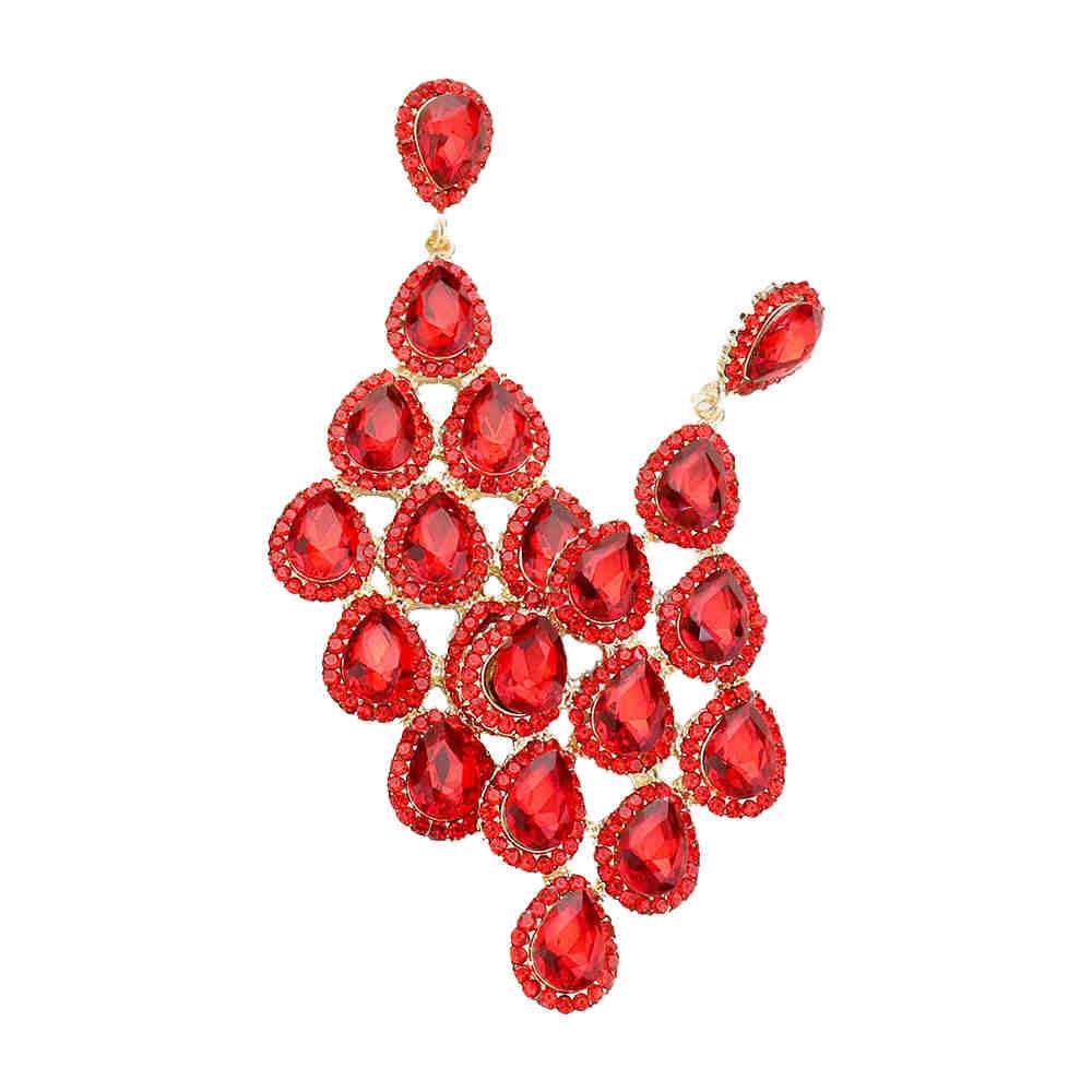 Rhinestone Trim Teardrop Cluster Vine Evening Earrings - Madeline Love - Flyclothing LLC