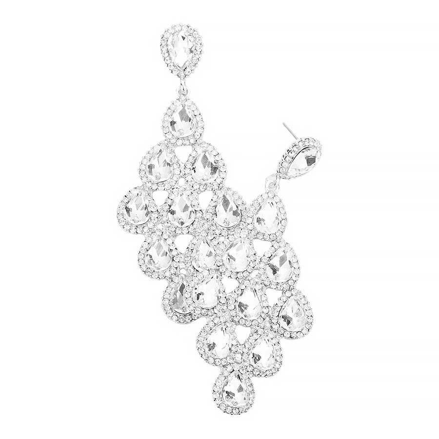 Rhinestone Trim Teardrop Cluster Vine Evening Earrings - Madeline Love - Flyclothing LLC