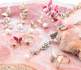 Rhodonite and White Pearl Golden Butterflies Post Drop Earrings - Barse Jewelry - Flyclothing LLC