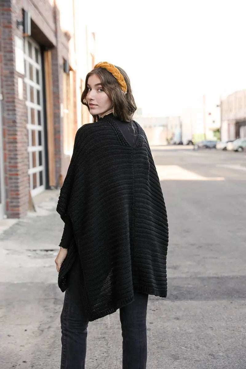 Ridged Texture Knit Ruana – Warm & Elegant Wrap