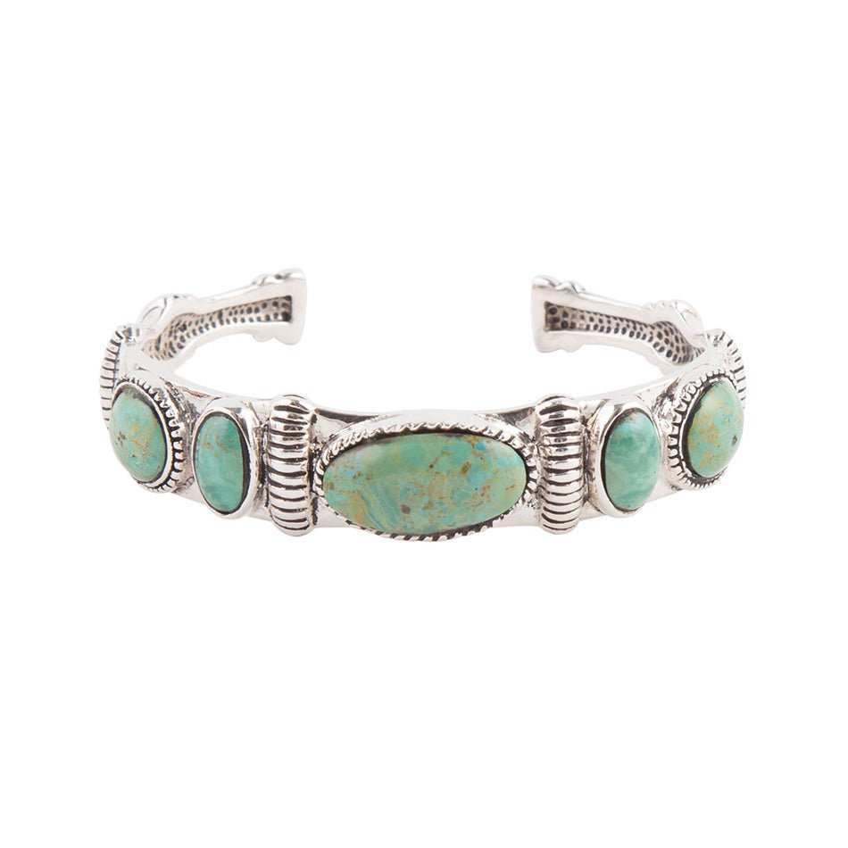 Ribbed Sterling Silver and Blue Turquoise Cuff Bracelet - Barse Jewelry - Flyclothing LLC
