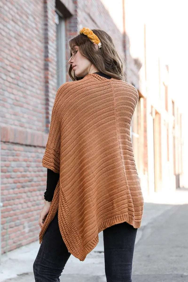 Ridged Texture Knit Ruana – Warm & Elegant Wrap