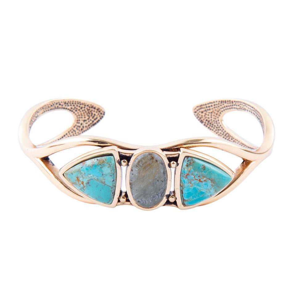 Gray Labradorite and Blue Turquoise Golden Cuff Bracelet - Barse Jewelry - Flyclothing LLC