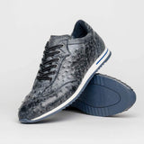 63-112-BLK RIO Ostrich Quill Sneakers, Black Denim - Zelli Italia - Flyclothing LLC