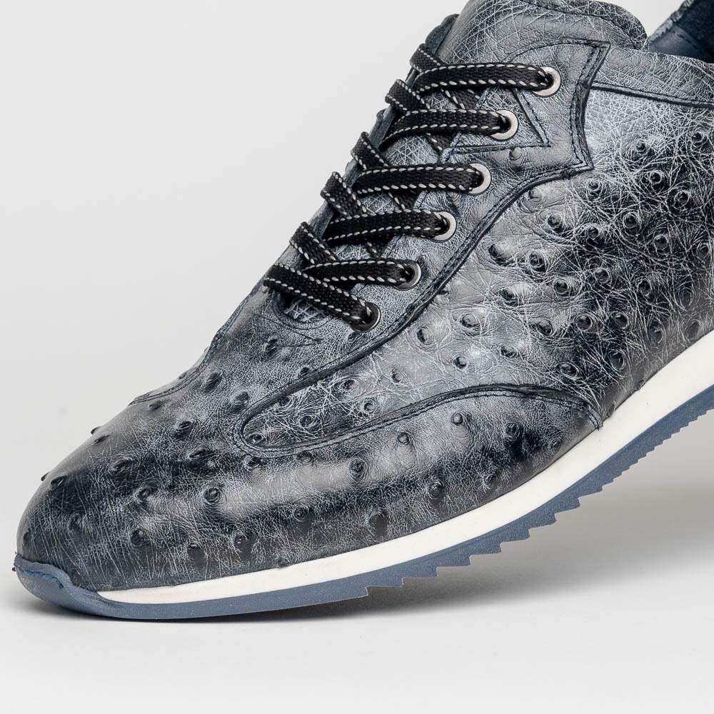 63-112-BLK RIO Ostrich Quill Sneakers, Black Denim - Zelli Italia - Flyclothing LLC