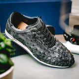 63-112-BLK RIO Ostrich Quill Sneakers, Black Denim - Zelli Italia - Flyclothing LLC