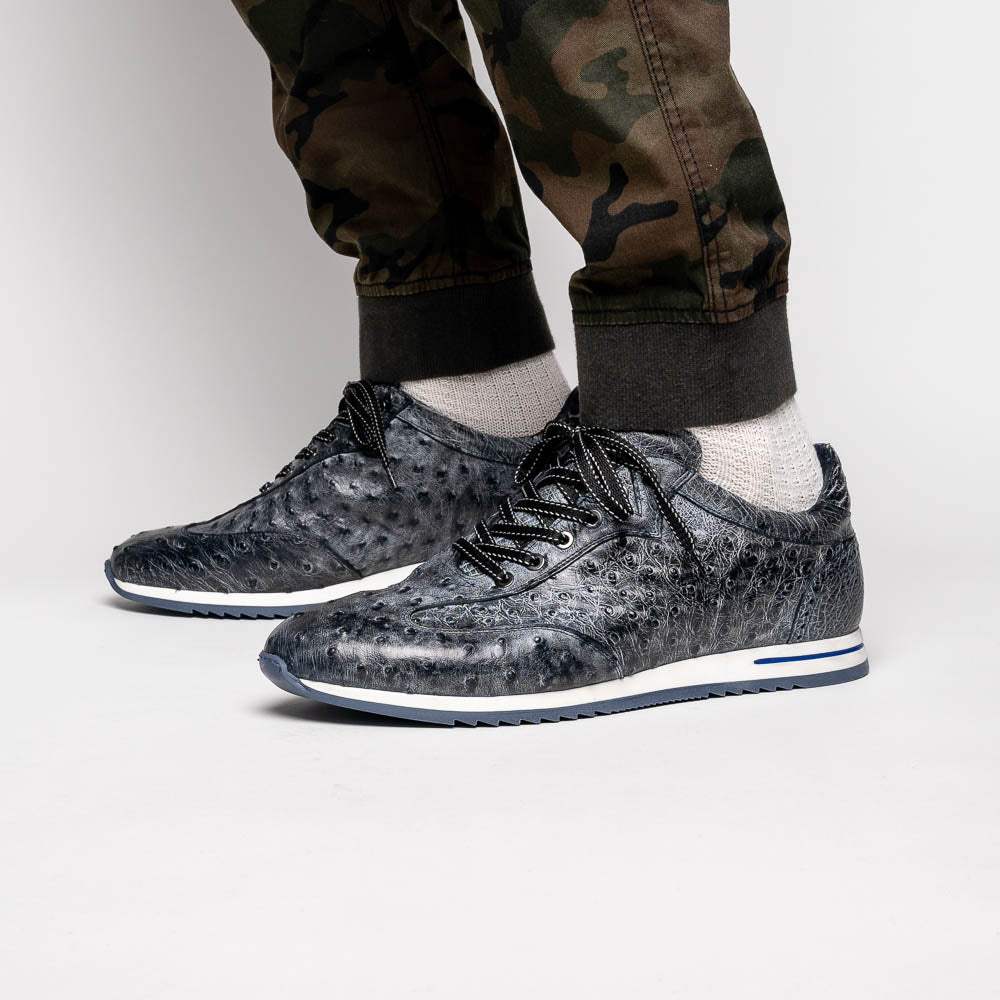 63-112-BLK RIO Ostrich Quill Sneakers, Black Denim - Zelli Italia - Flyclothing LLC