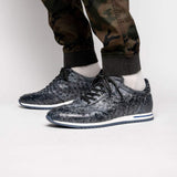 63-112-BLK RIO Ostrich Quill Sneakers, Black Denim - Zelli Italia - Flyclothing LLC