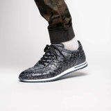 63-112-BLK RIO Ostrich Quill Sneakers, Black Denim - Zelli Italia - Flyclothing LLC