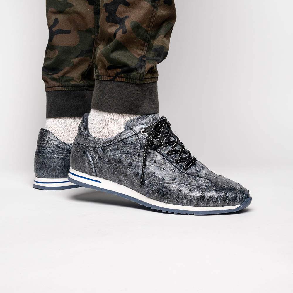 63-112-BLK RIO Ostrich Quill Sneakers, Black Denim - Zelli Italia - Flyclothing LLC