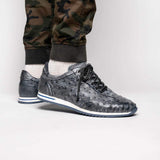 63-112-BLK RIO Ostrich Quill Sneakers, Black Denim - Zelli Italia - Flyclothing LLC