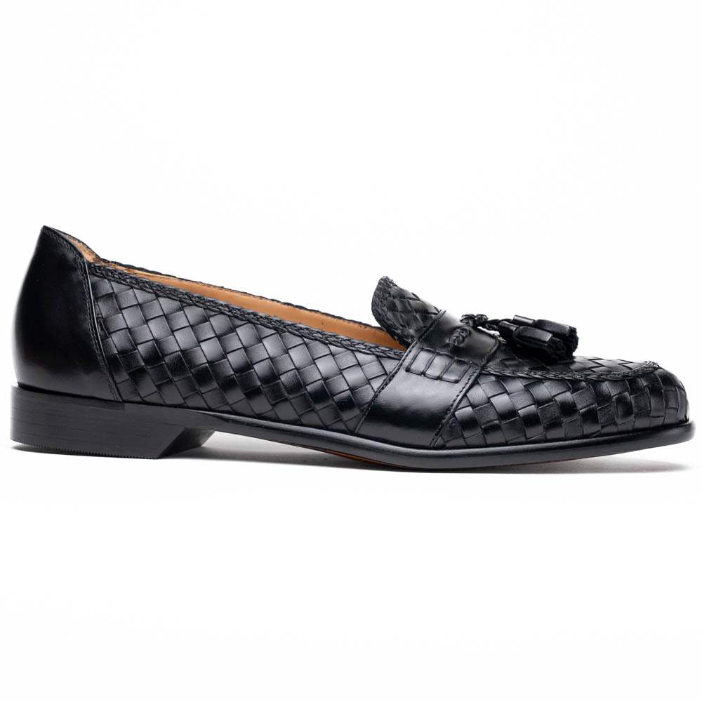 15-250-BLK RIVIERA Basketweave Calfskin Tassel Loafer, Black - Zelli Italia - Flyclothing LLC