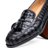 15-250-BLK RIVIERA Basketweave Calfskin Tassel Loafer, Black - Zelli Italia - Flyclothing LLC