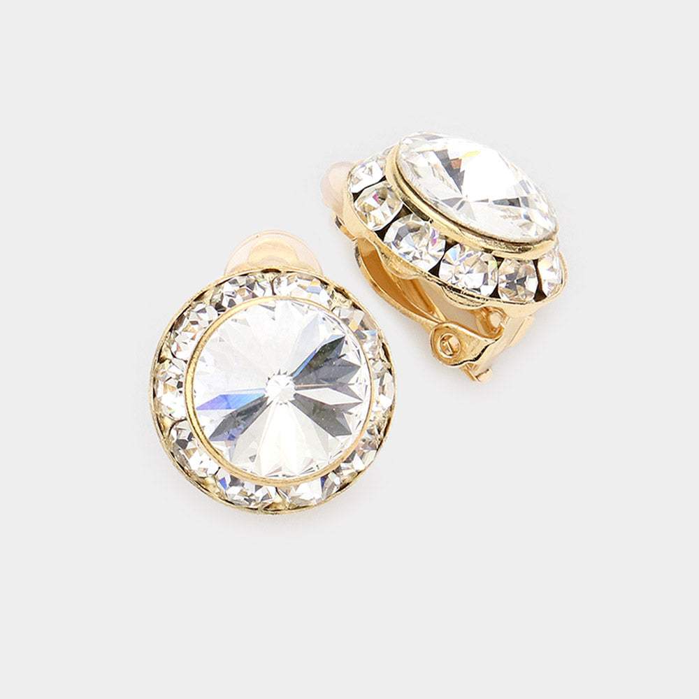 Rivoli Cut Genuine Crystal Clip on Earrings - Madeline Love - Flyclothing LLC
