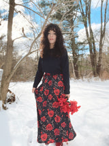 Baha Ranch Colores de Mexico Romantic Red Roses Midi Skirt