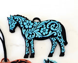 Baha Ranch 3D Print Floral Tooled Horse Charm or Keychain Made in America