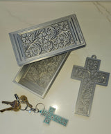 3d Print Silver Tooled Trinket Gift Box or Keychain or Wall Cross