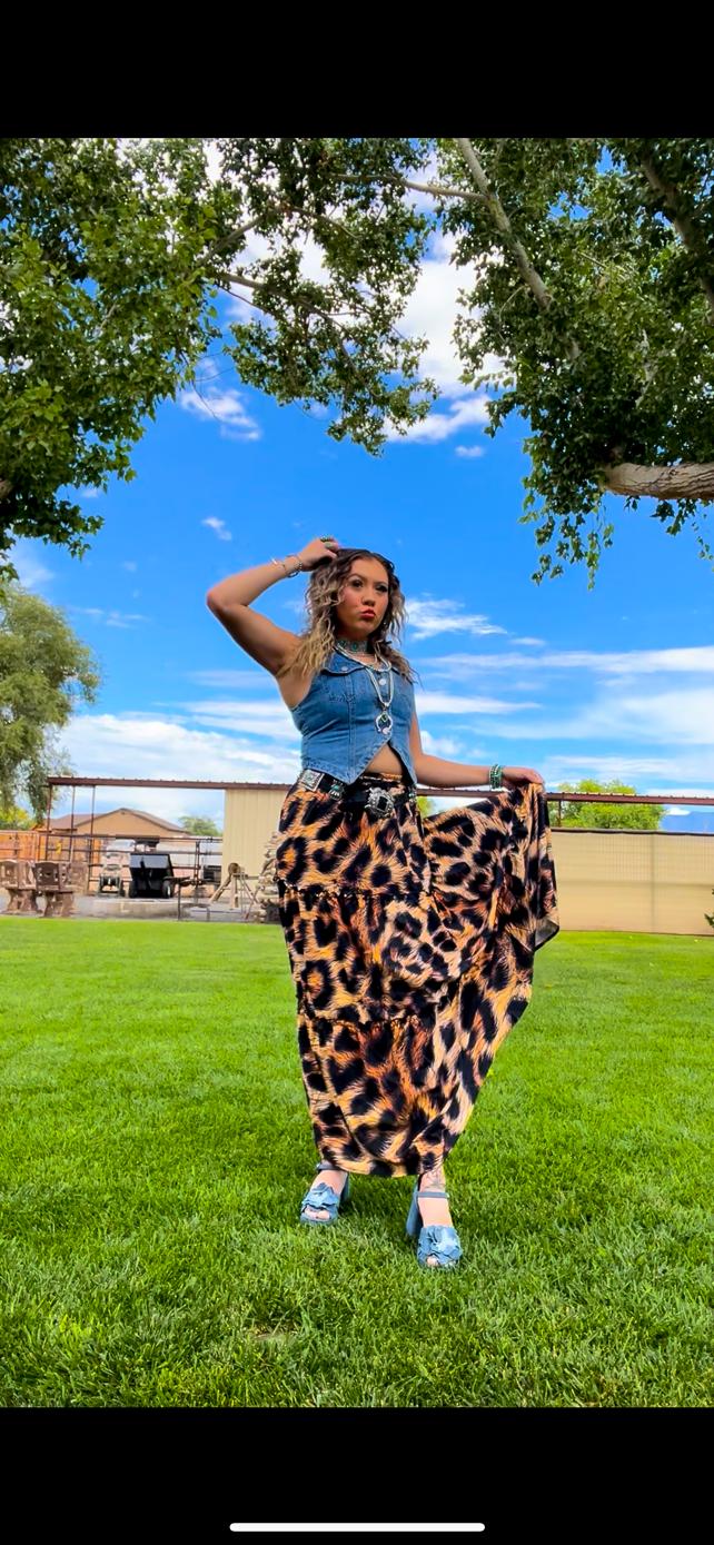 Baha Ranch Retro Pop Western Leopard Print Maxi Prairie Skirt - Baha Ranch Western Wear - Flyclothing LLC