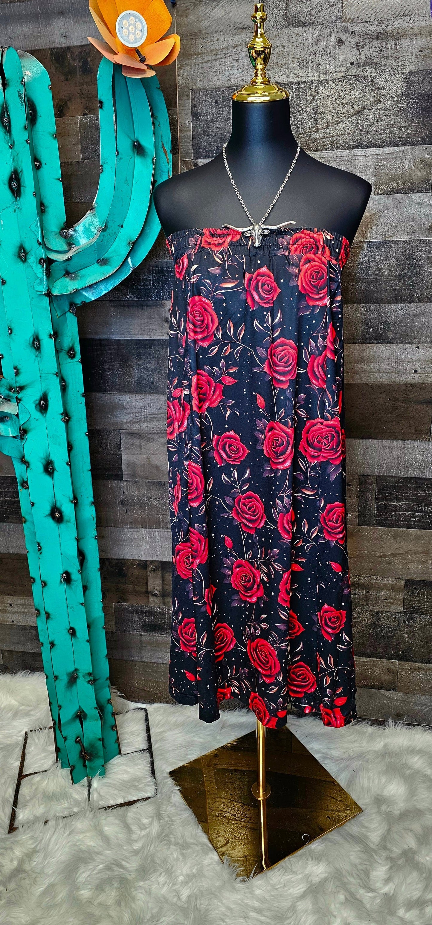Baha Ranch Colores de Mexico Romantic Red Roses Midi Skirt