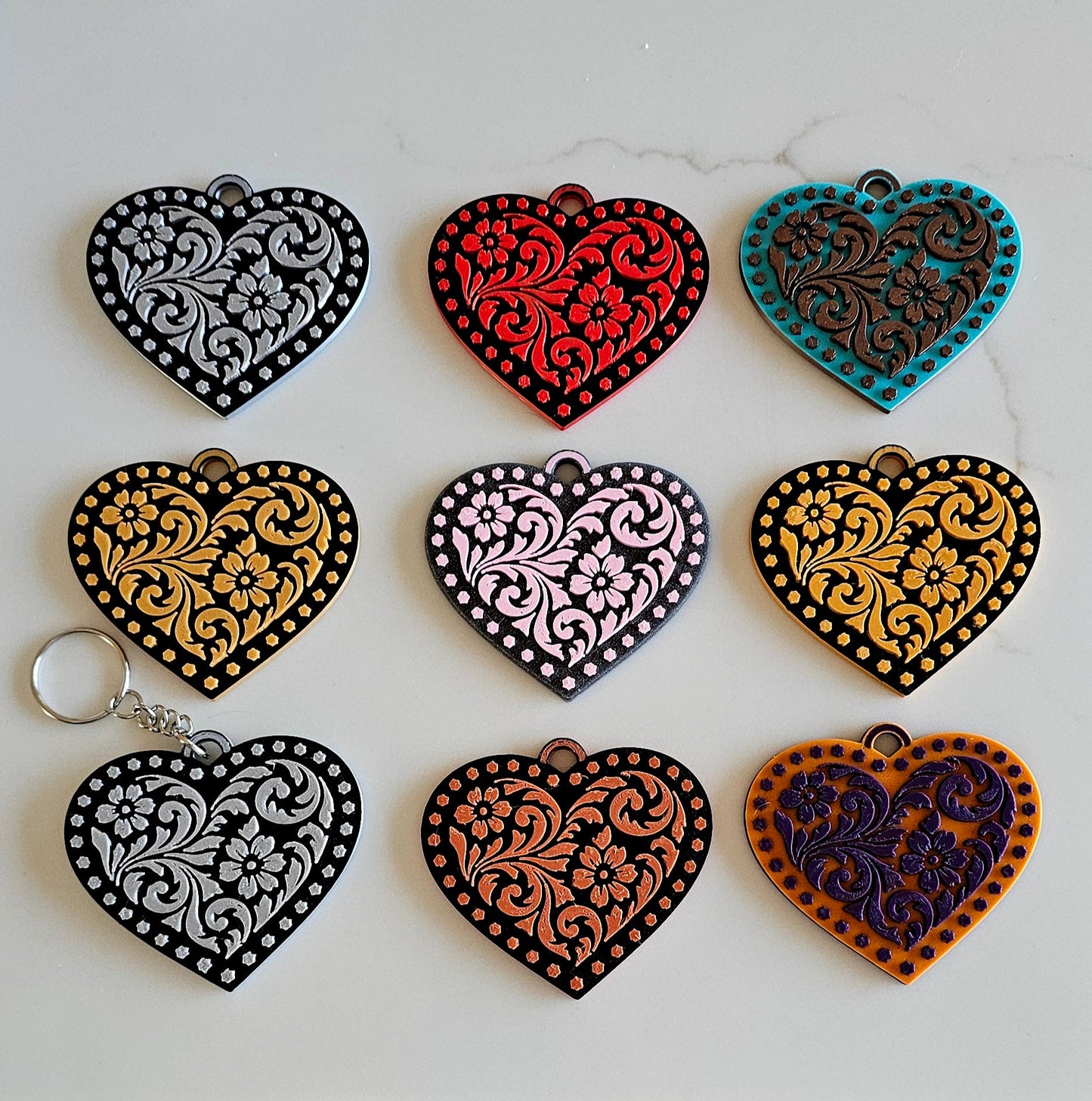 3d Printed Tooled Cowboy Cowgirl Heart  Keychain or Purse Charm