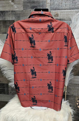 Baha Ranch Brown Saddle Up Western Hawaiian Shirt Made in America