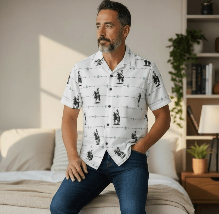 Baha Ranch Saddle Up Western Hawaiian Shirt Made in America - Baha Ranch Western Wear - Flyclothing LLC
