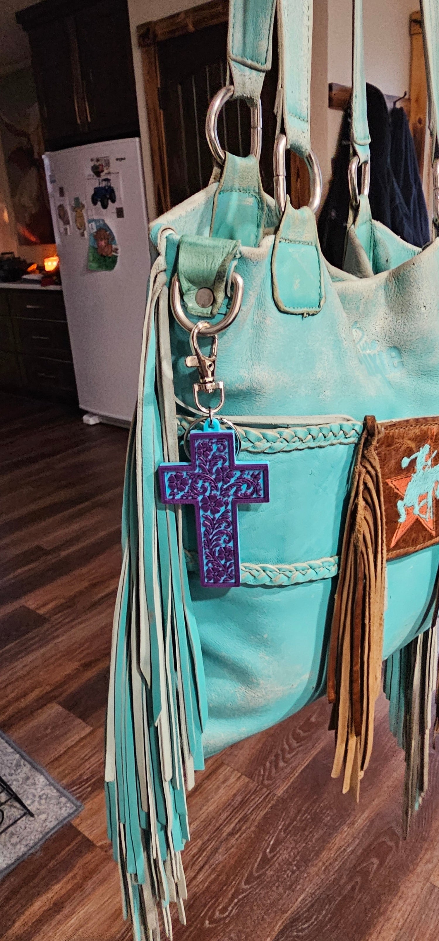 Baha Ranch 3D Faith Tooled Wall Cross or Keychain/Purse Charm Made in America