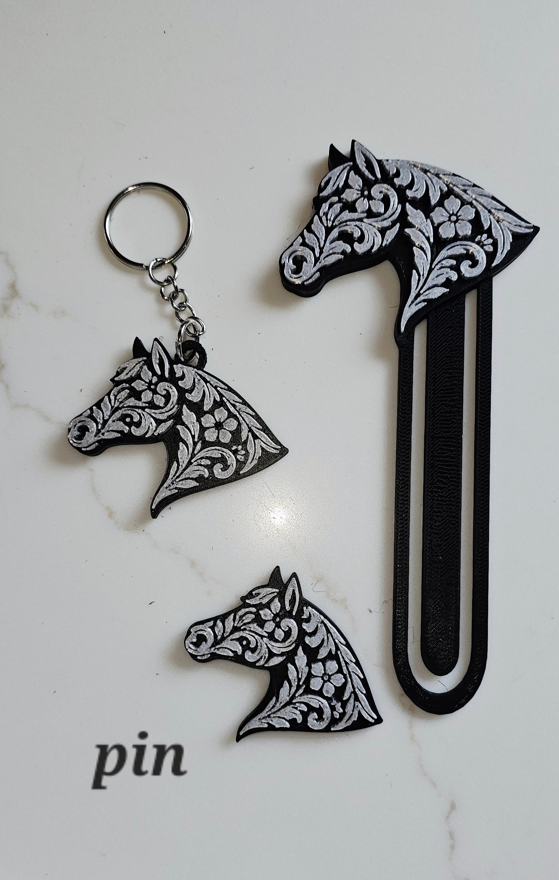 Baha Ranch Year of the Horse Tooled 3d Print Bookmark Keychain Hatpin Magnet Purse Charm Made in America