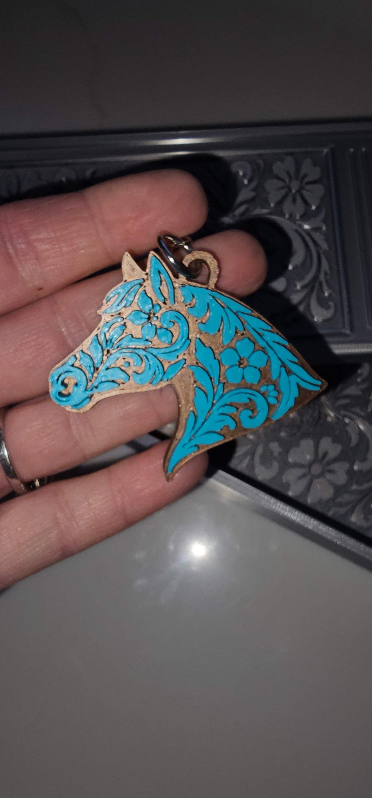 3d Print Silver Tooled Horse Trinket Gift Box with free horse keychain