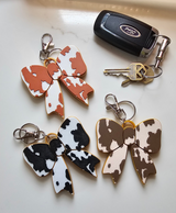 3d Print Puffy Bow Trend Keychain Fringe Cow Print Western Made in America
