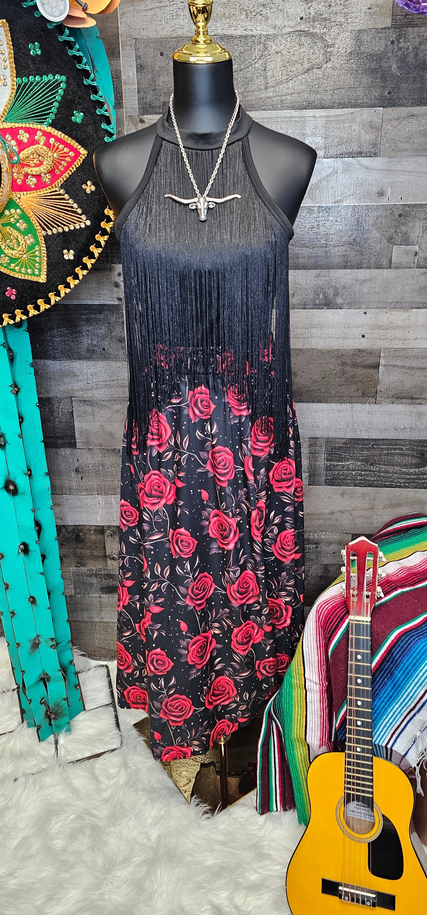 Baha Ranch Colores de Mexico Romantic Red Roses Midi Skirt
