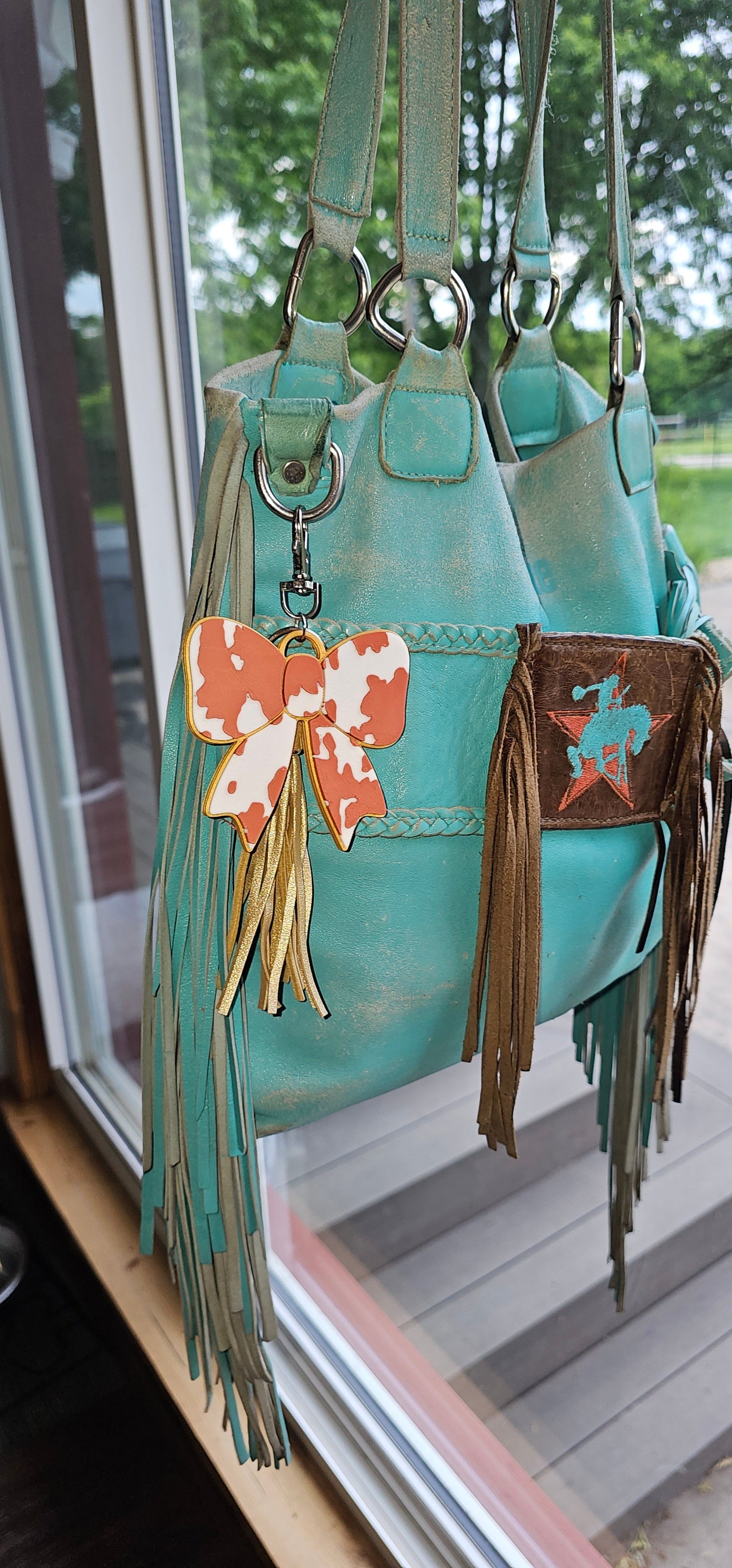 3d Print Puffy Bow Trend Keychain Fringe Cow Print Western Made in America