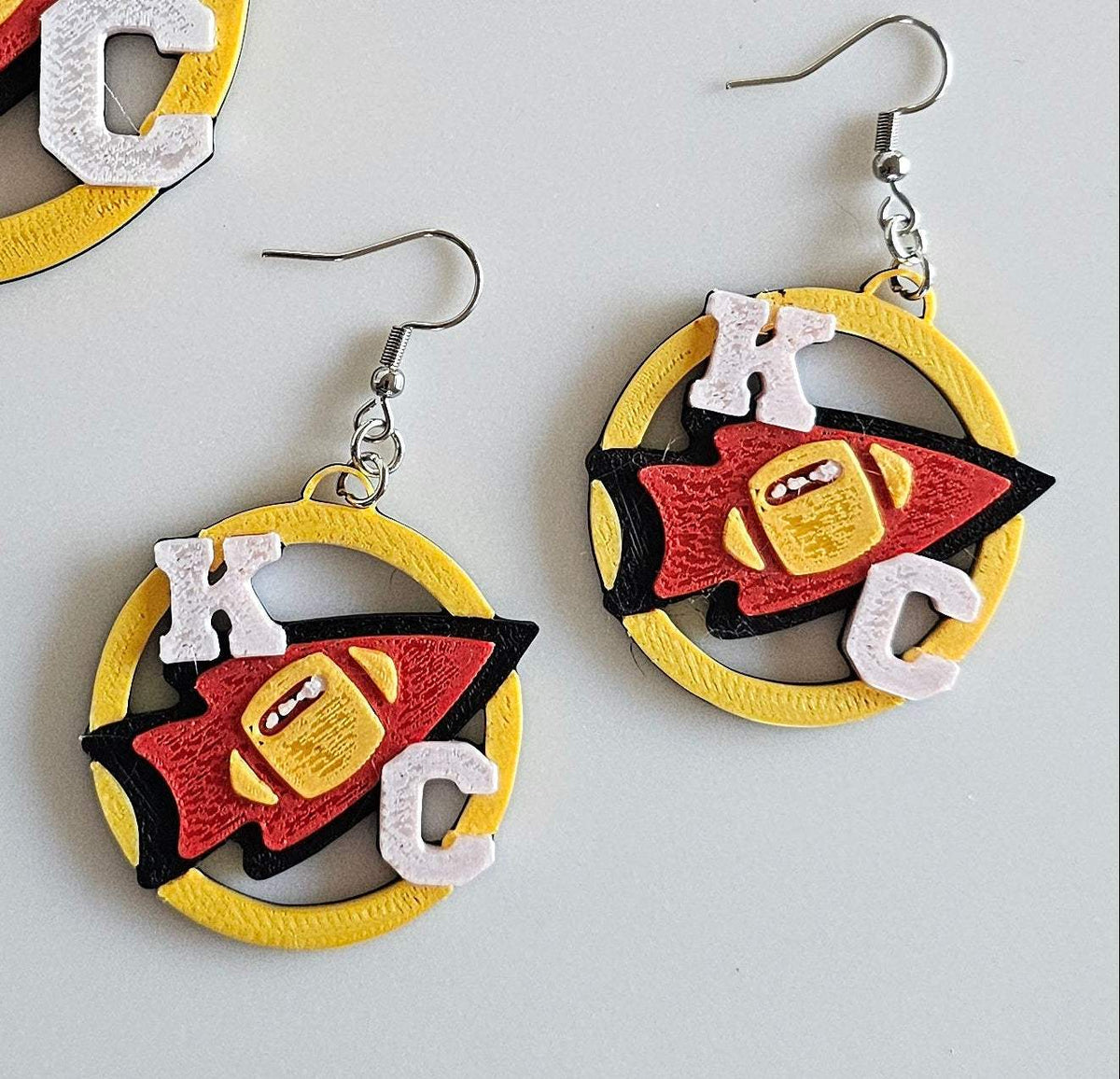 3D Print Chiefs Earrings Keychain Red Kingdom Kansas City KC Football