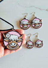 3d Western Cowgirl Cowboy Highland Cow Theme - Necklace, Purse Charm, Earrings, Keychain, Magnet