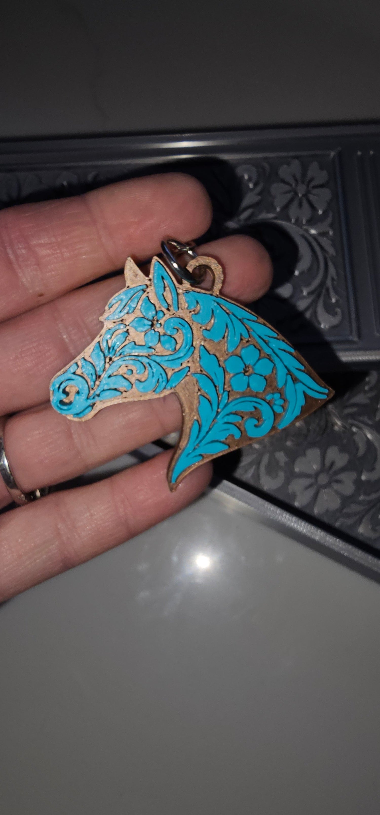 3d Print Silver Tooled Horse Trinket Gift Box with free horse keychain