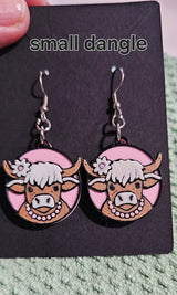 3d Western Cowgirl Cowboy Highland Cow Theme - Necklace, Purse Charm, Earrings, Keychain, Magnet