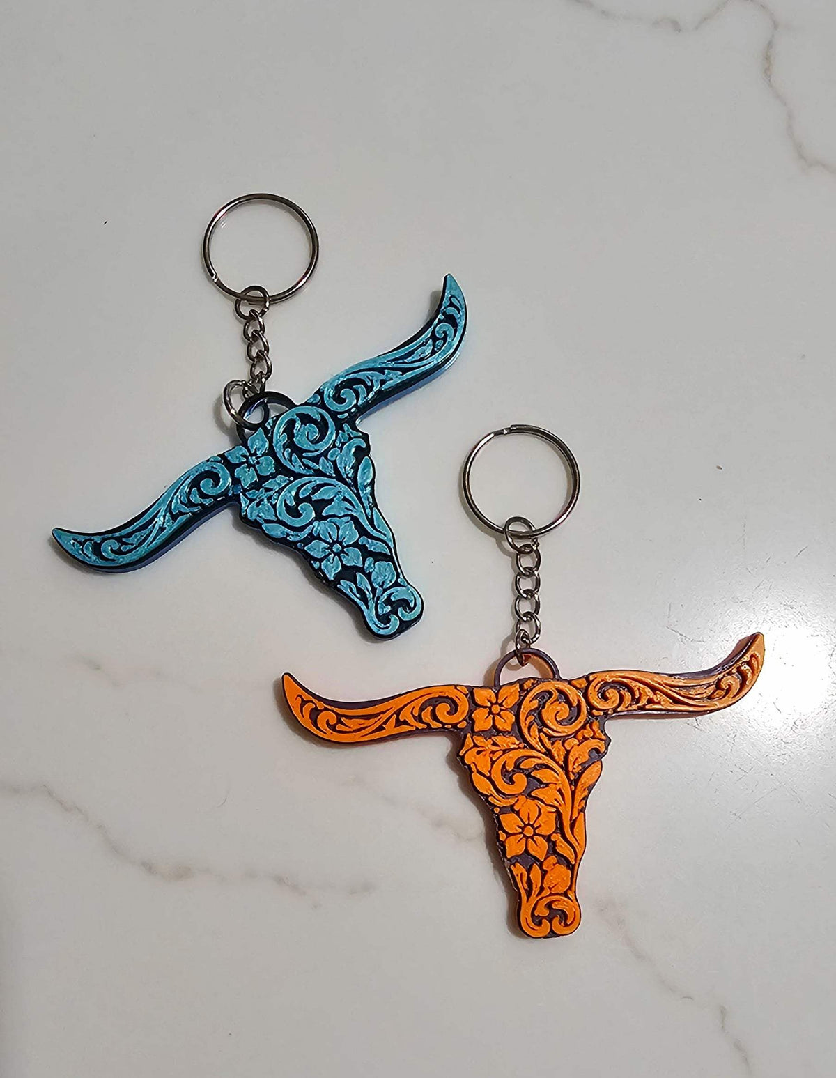 3d Print Tooled Longhorn Keychain or Purse Charm Ornament - Made in America - choice of colors - Baha Ranch Western Wear - Flyclothing LLC