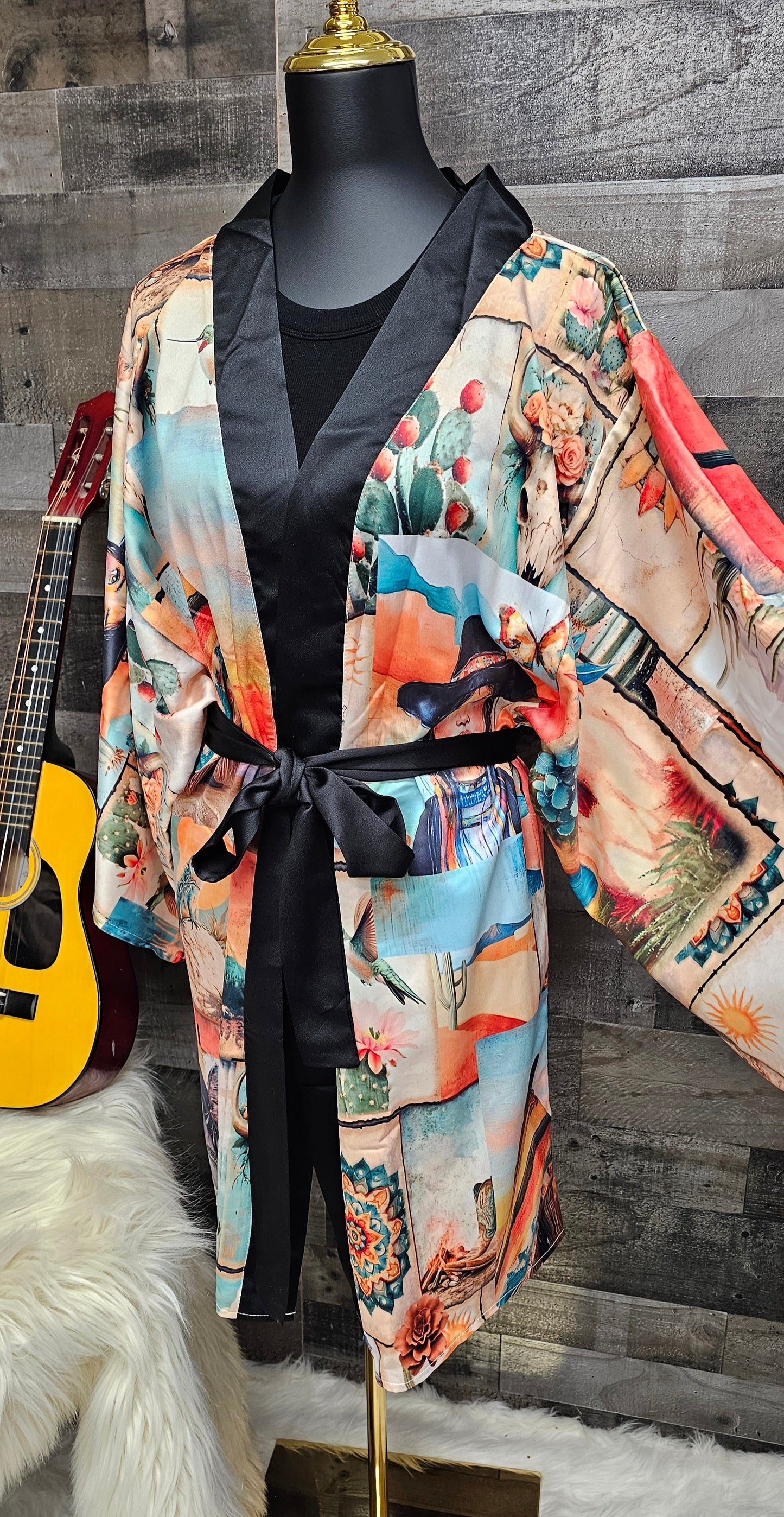 Baha Ranch Colores de Mexico Pictures of the Southwest Satin Kimono Sleeve Robe
