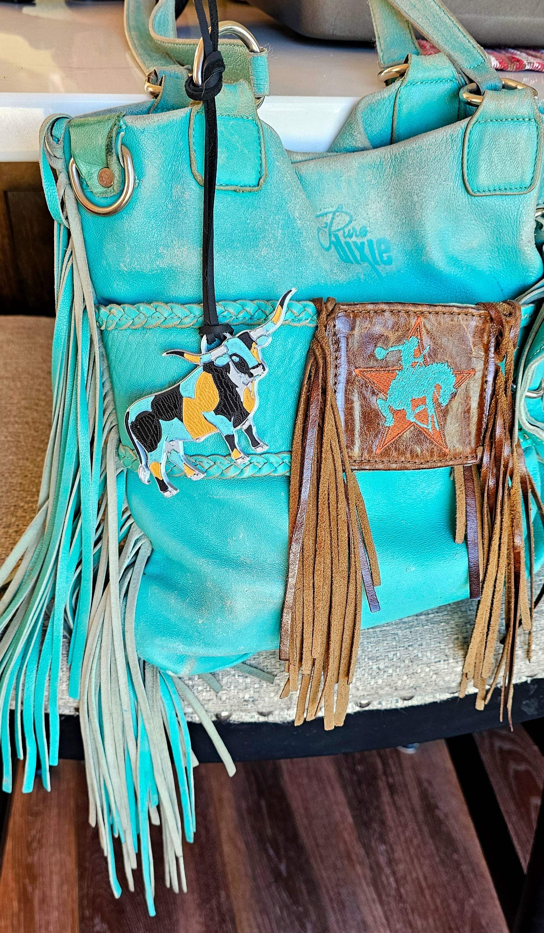 Baha Ranch 3D Print Turquoise Longhorn Made in America Keychain Magnet Purse Charm - Baha Ranch Western Wear - Flyclothing LLC