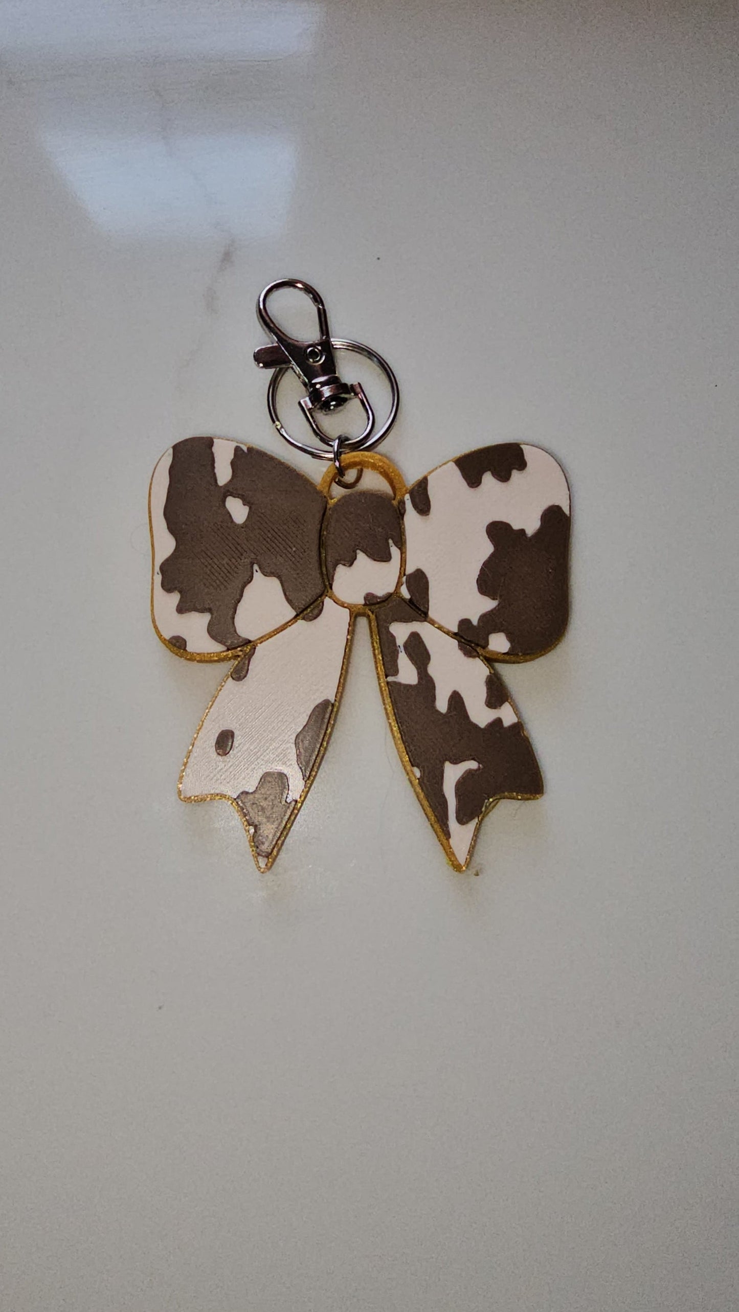 3d Print Puffy Bow Trend Keychain Fringe Cow Print Western Made in America