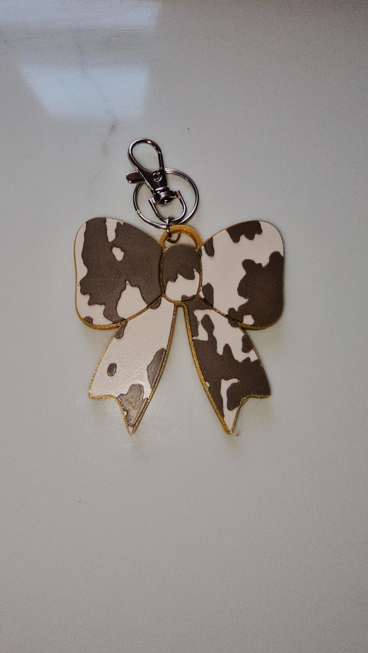 3d Print Puffy Bow Trend Keychain Fringe Cow Print Western Made in America