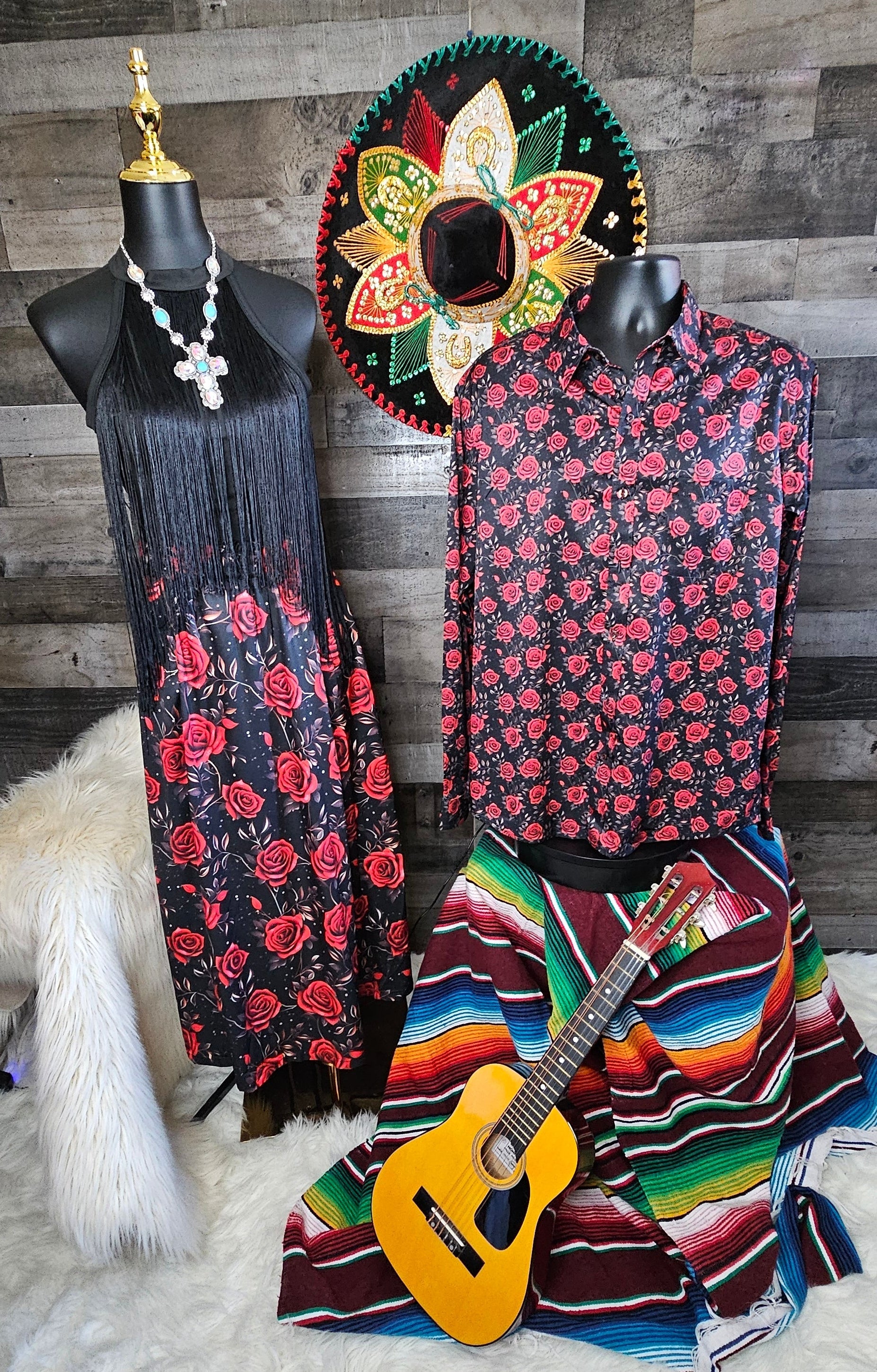 Baha Ranch Colores de Mexico Romantic Red Roses Midi Skirt