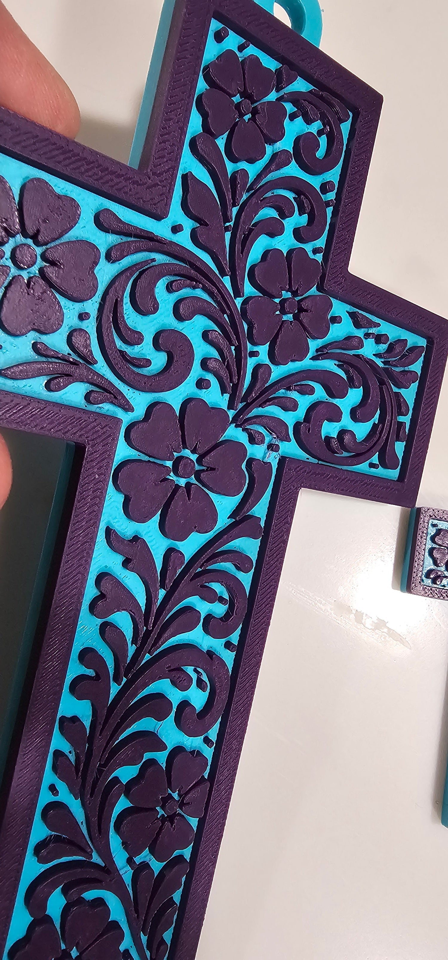 Baha Ranch 3D Faith Tooled Wall Cross or Keychain/Purse Charm Made in America