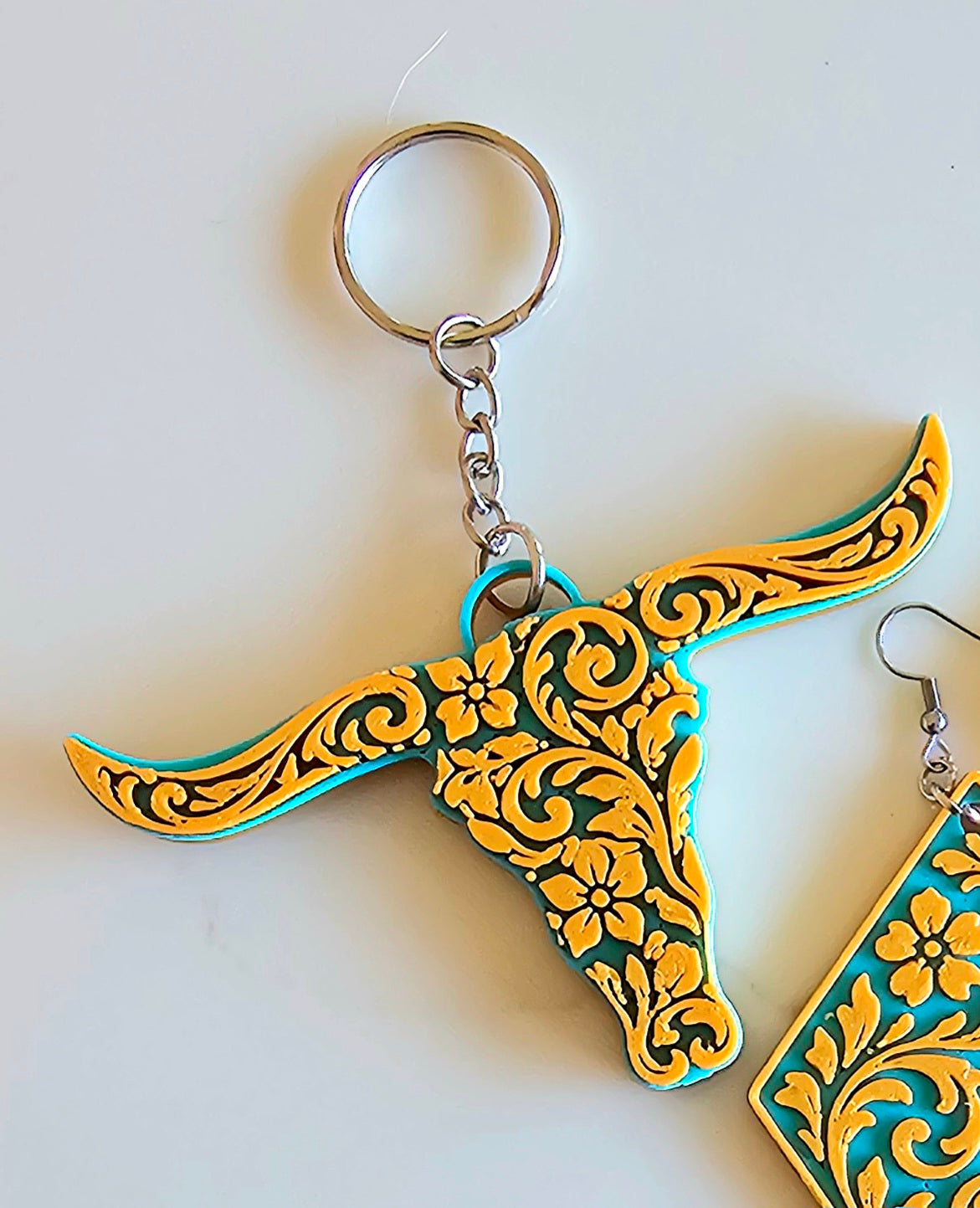 3d Print Tooled Longhorn Keychain or Purse Charm Ornament - Made in America - choice of colors