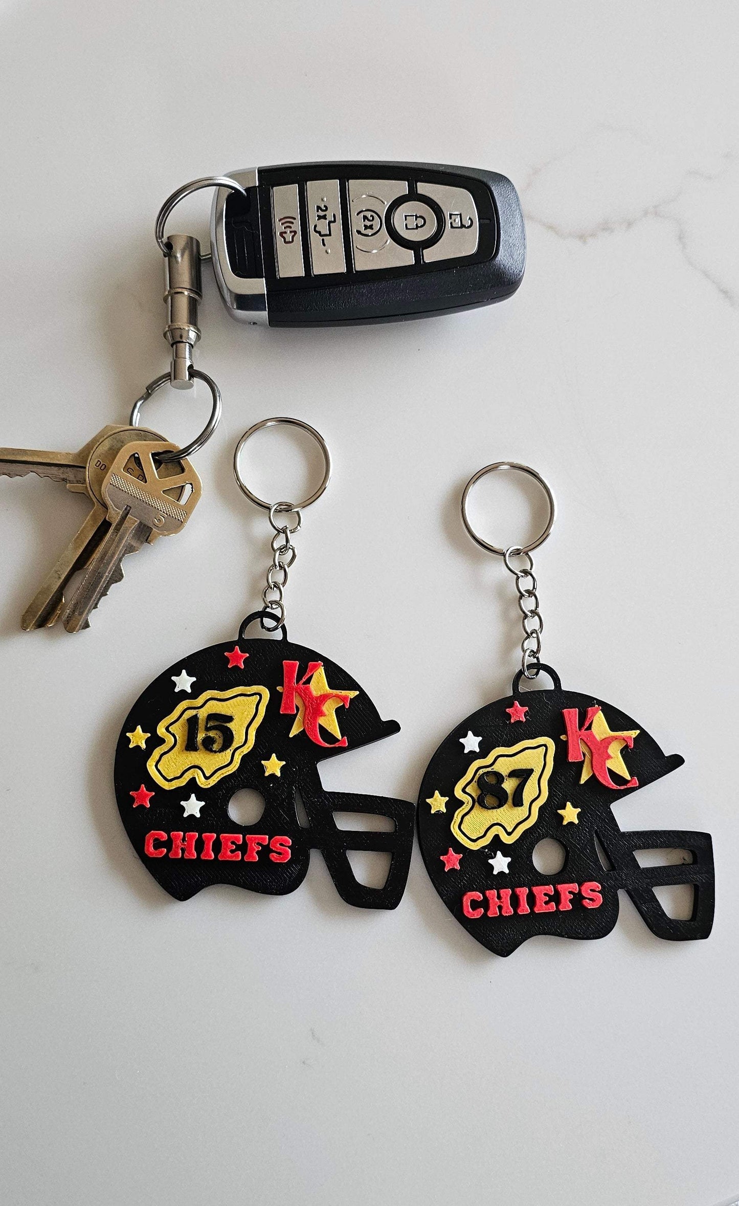 3D Print Chiefs Helmet Arrowhead Kc 15 Mahomes Kansas City 87 Kelce Football Keychain Made in America - Baha Ranch Western Wear - Flyclothing LLC