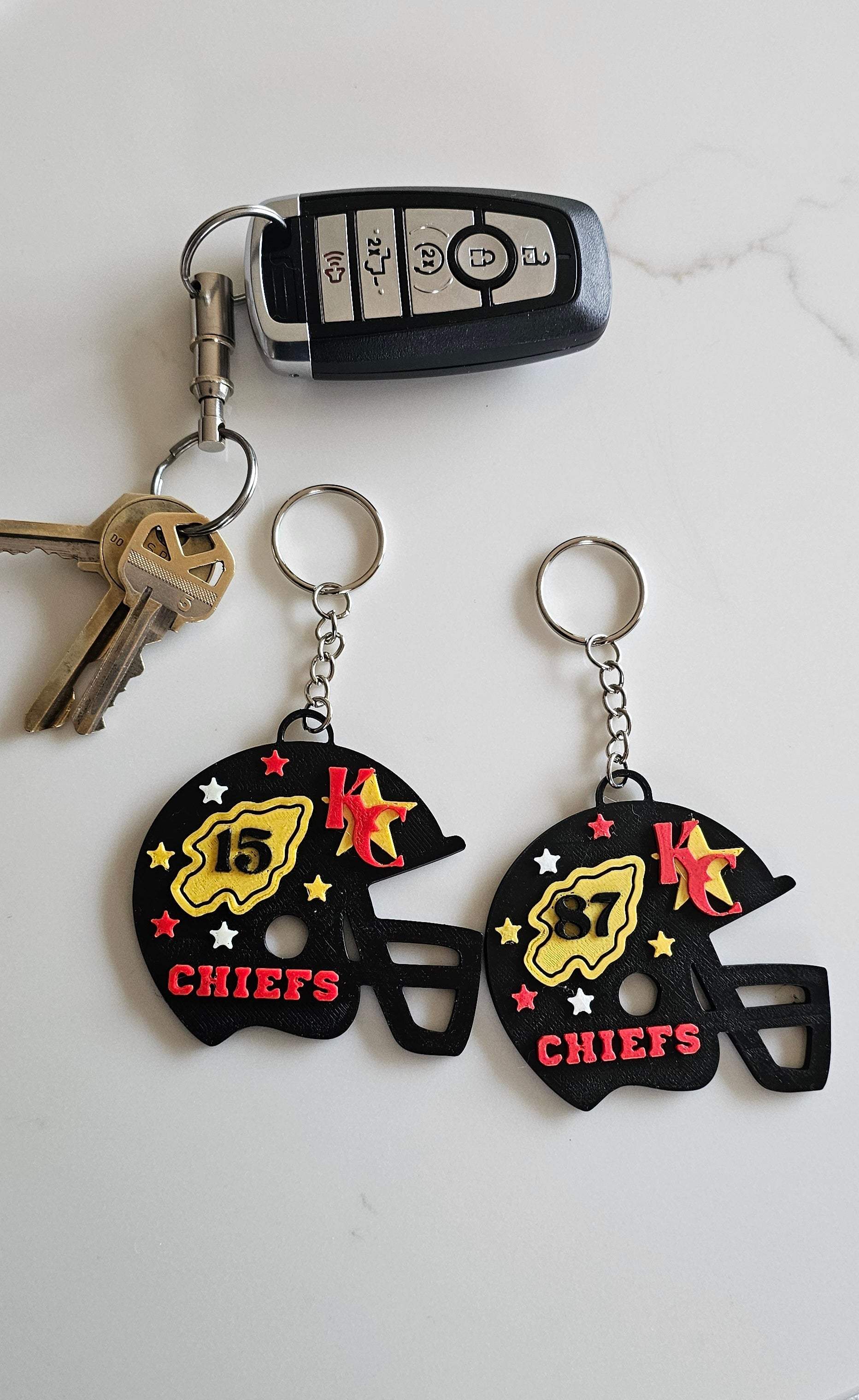 3D Print Chiefs Helmet Arrowhead Kc 15 Mahomes Kansas City 87 Kelce Football Keychain Made in America - Baha Ranch Western Wear - Flyclothing LLC