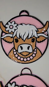 3d Printed Cowboy Cowgirl Highland Cow Cute Keychain