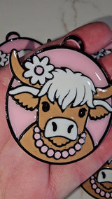 3d Printed Cowboy Cowgirl Highland Cow Cute Keychain