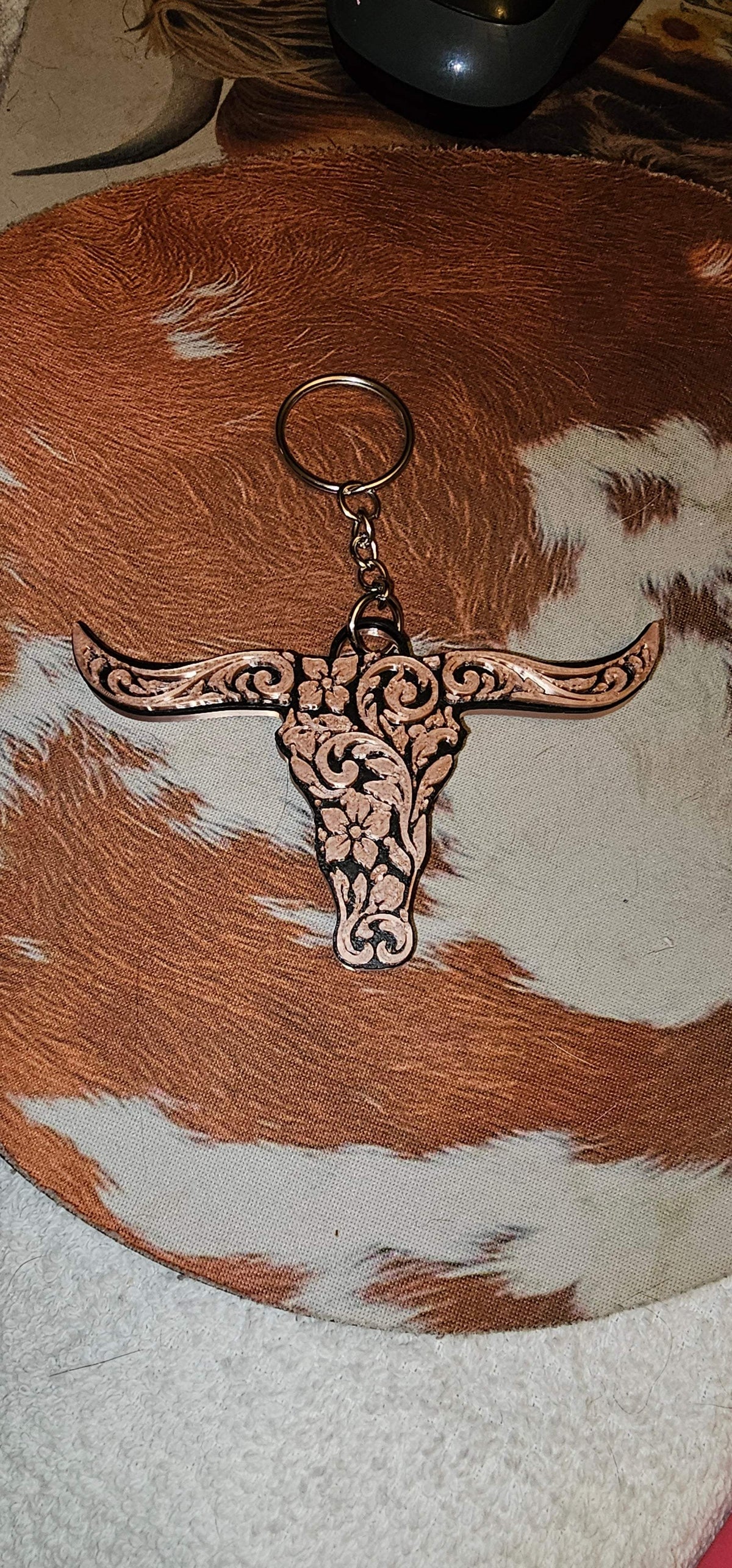 3d Print Tooled Longhorn Keychain or Purse Charm Ornament - Made in America - choice of colors - Baha Ranch Western Wear - Flyclothing LLC
