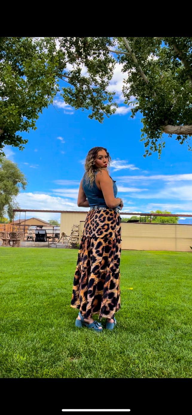 Baha Ranch Retro Pop Western Leopard Print Maxi Prairie Skirt - Baha Ranch Western Wear - Flyclothing LLC